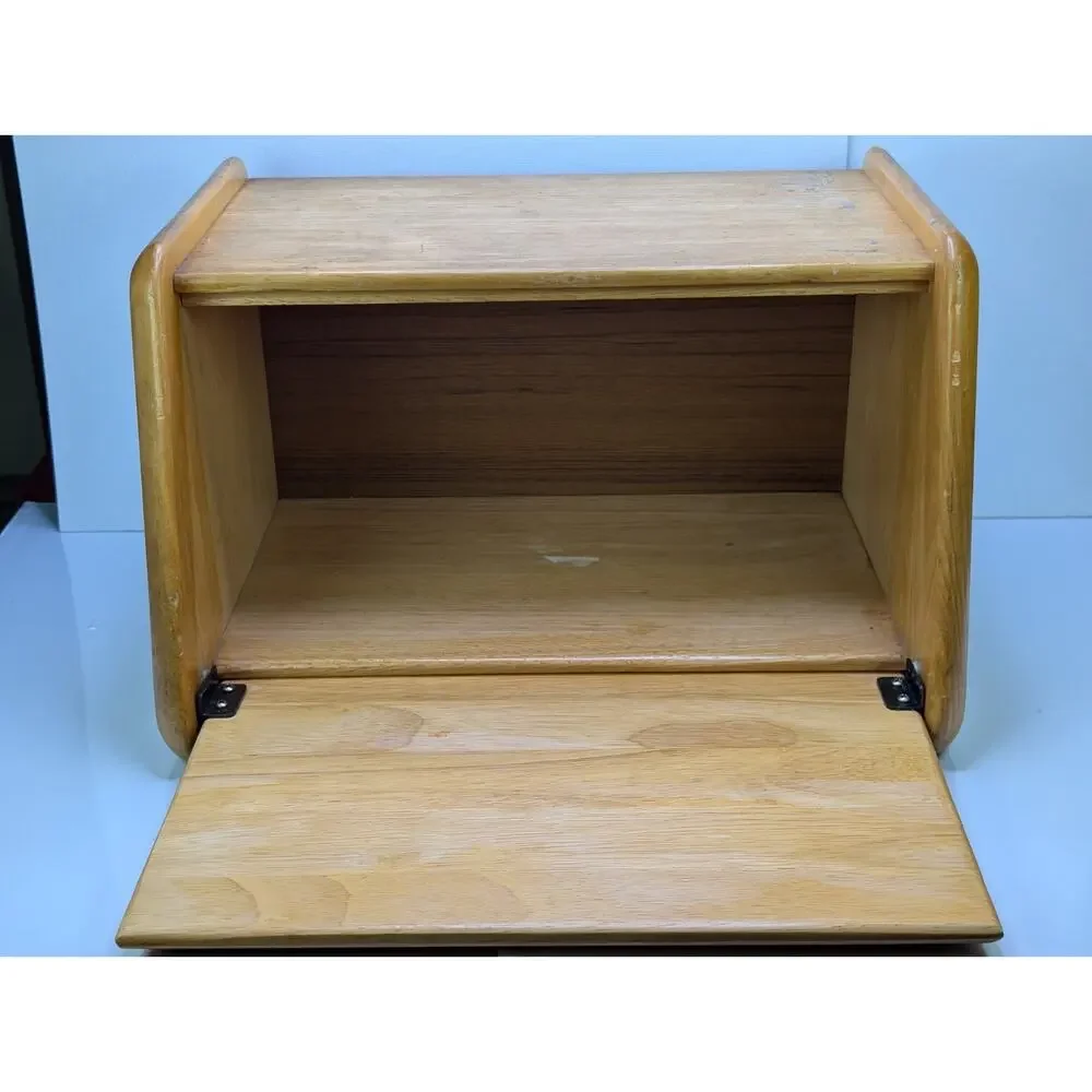 Vintage Dolphin Genuine Teakwood Bread Box Thailand MCM Drop Front Storage